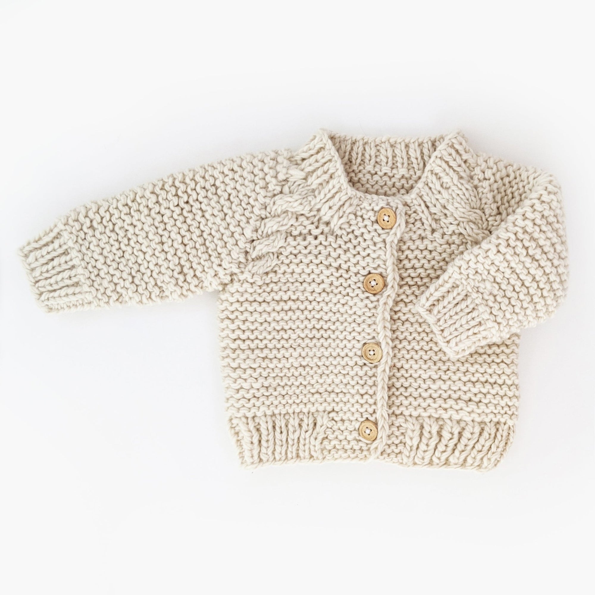 Natural Garter Stitch Cardigan Sweater - Sweaters