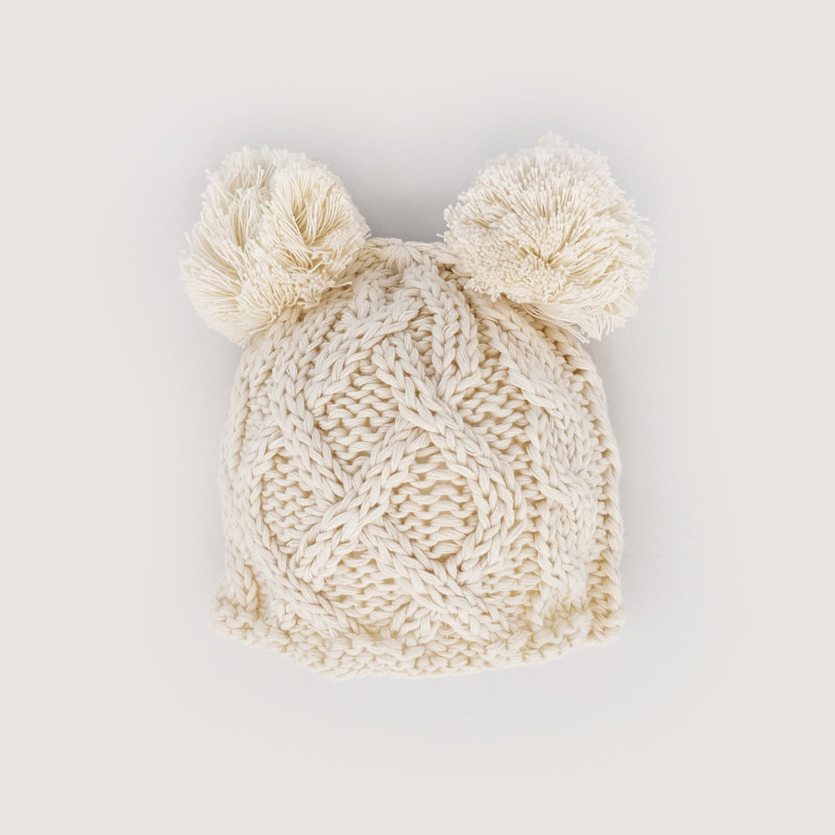 Newborn Aran Natural Double Pom Pom Beanie Hat Infant - Newborn Knits