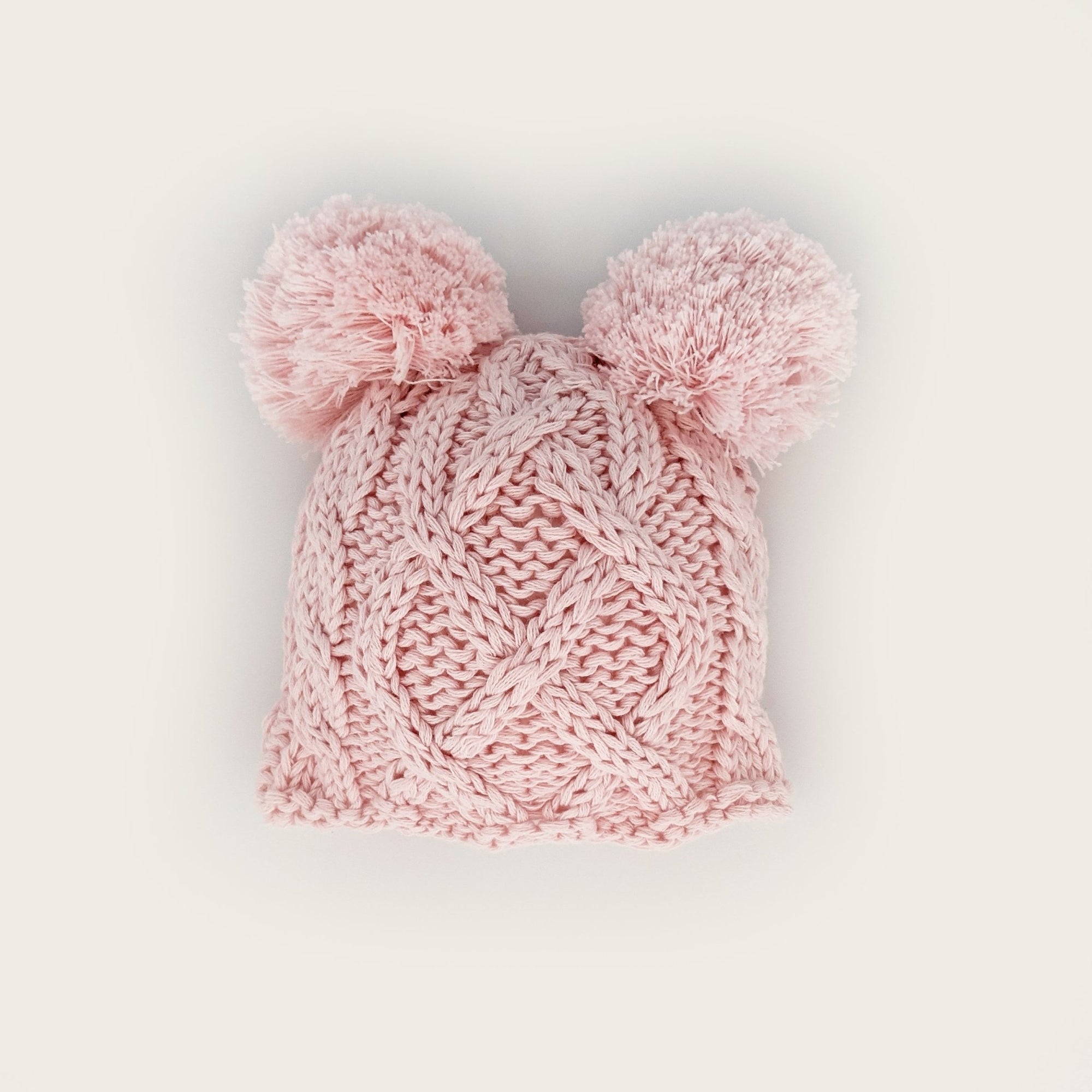 Newborn Aran Pink Double Pom Pom Beanie Hat - Newborn Knits