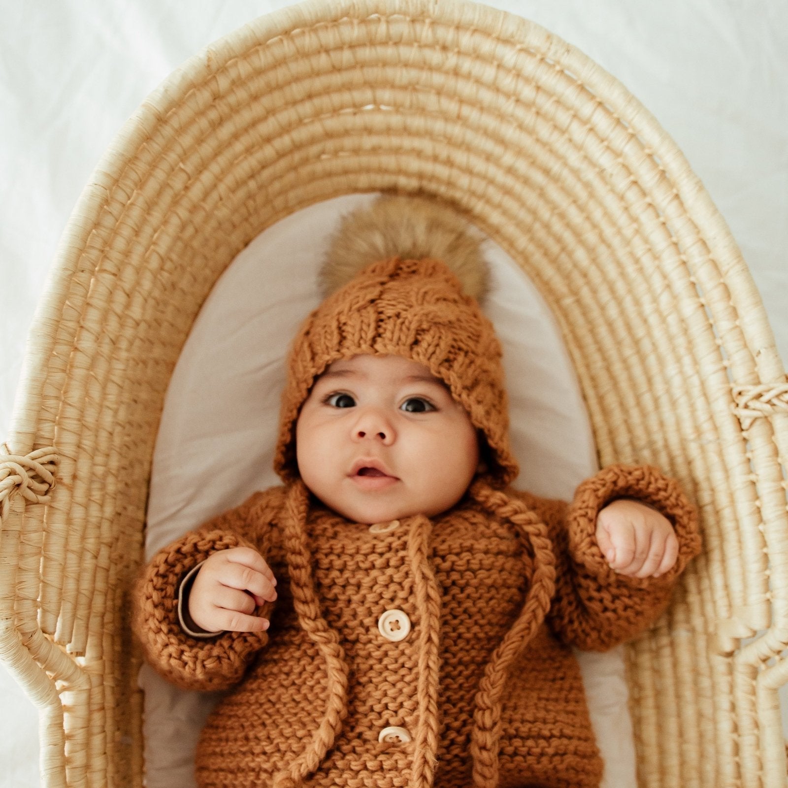 Aspen Pecan Cable Knit Bonnet for Babies, Toddlers & Kids - Huggalugs