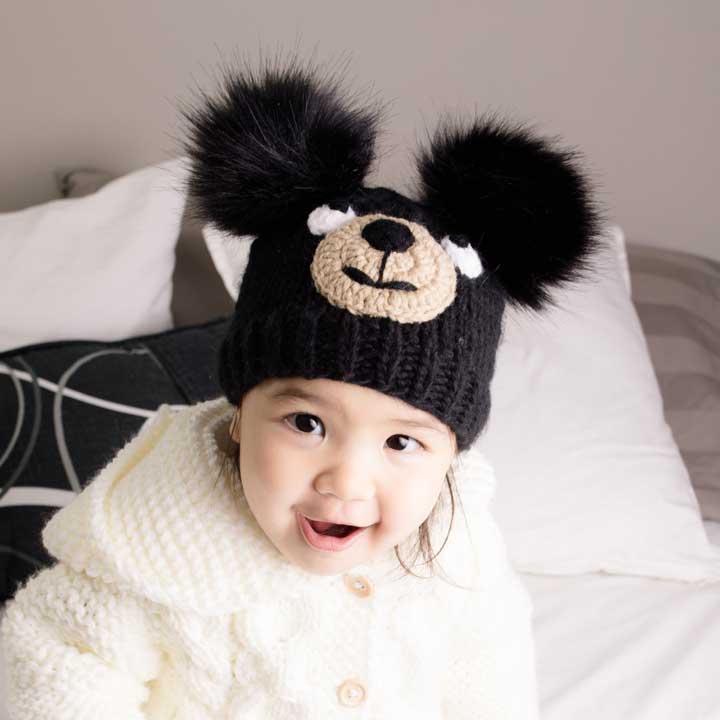 Black Bear Knit Beanie Hat - Beanie Hats