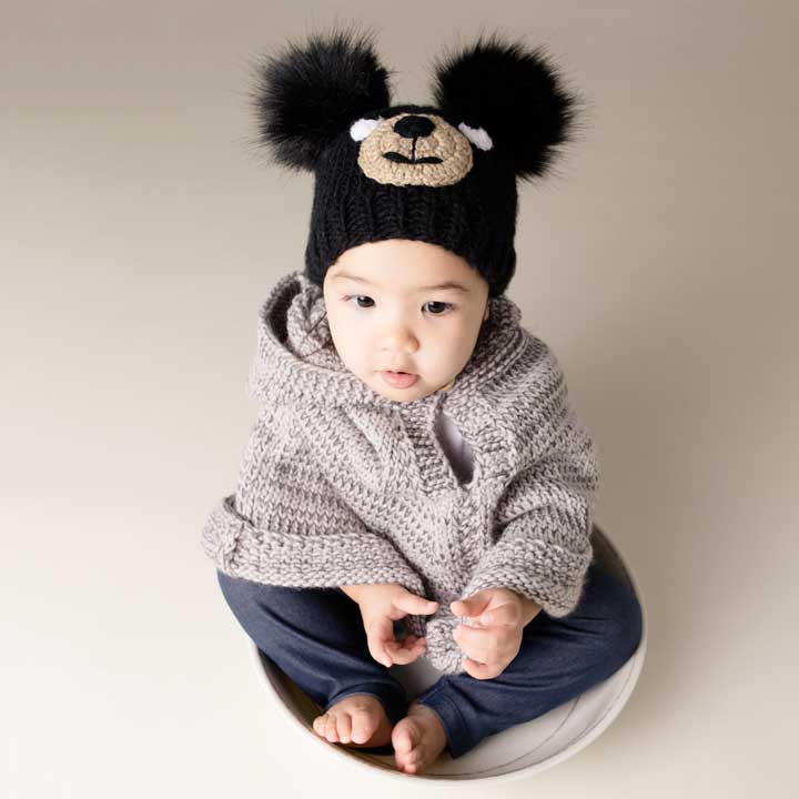 Black Bear Knit Beanie Hat for Babies Kids Huggalugs