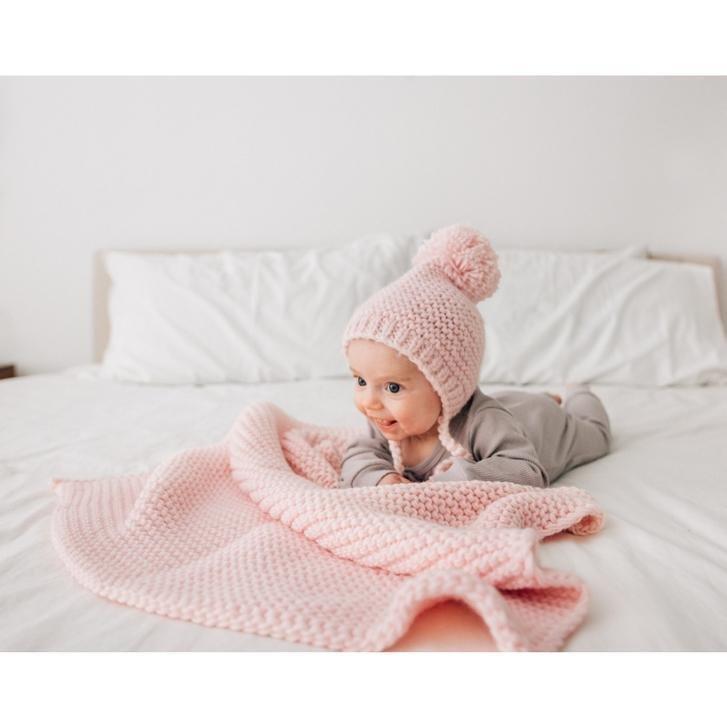 Blush Garter Stitch Knit Blanket