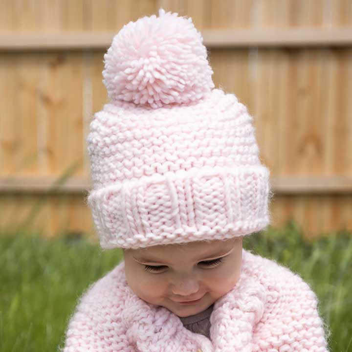 Blush Pink Garter Stitch Beanie Hat - Beanie Hats