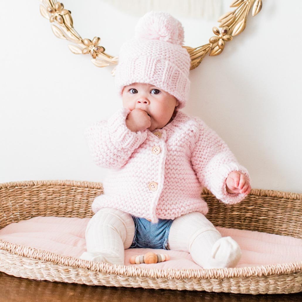 Blush Pink Garter Stitch Beanie Hat - Beanie Hats