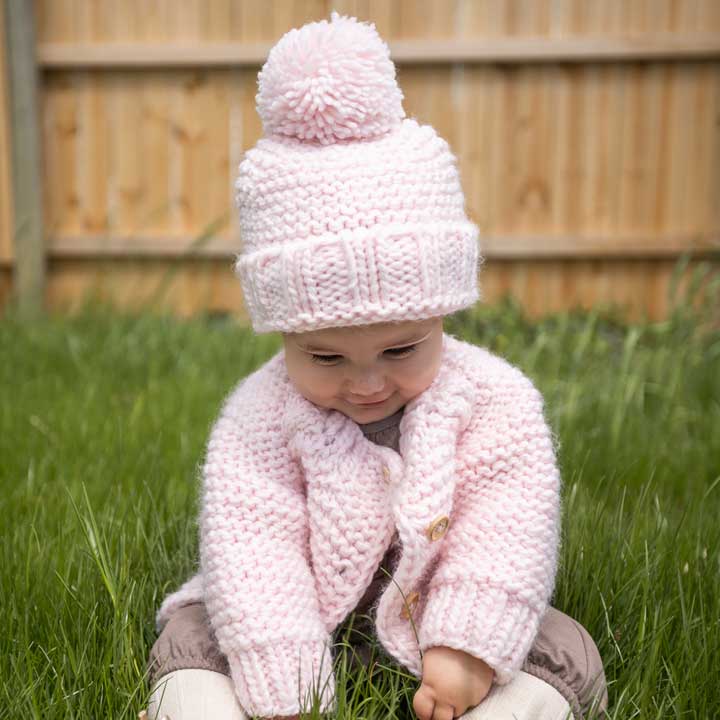 Blush Pink Garter Stitch Cardigan Sweater - Sweaters