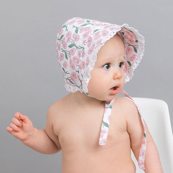 Huggalugs Blush Pink Poppy Bonnet UPF 25+ for Infants & Toddlers 18-24 Months