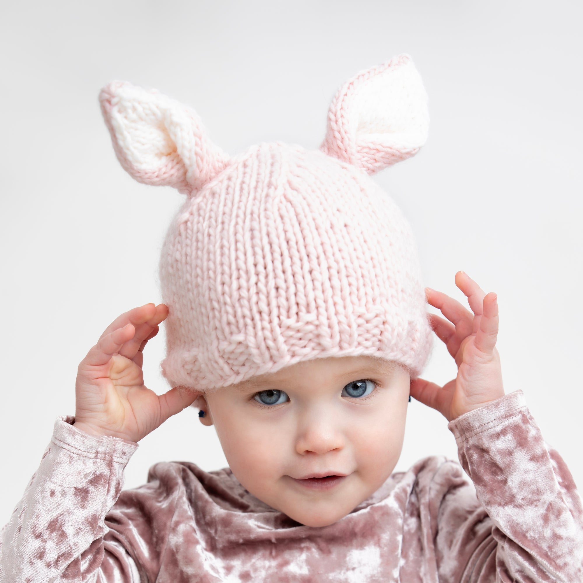 Girls Bunny Ears Blush Beanie Hat for Babies Toddlers Kids Huggalugs