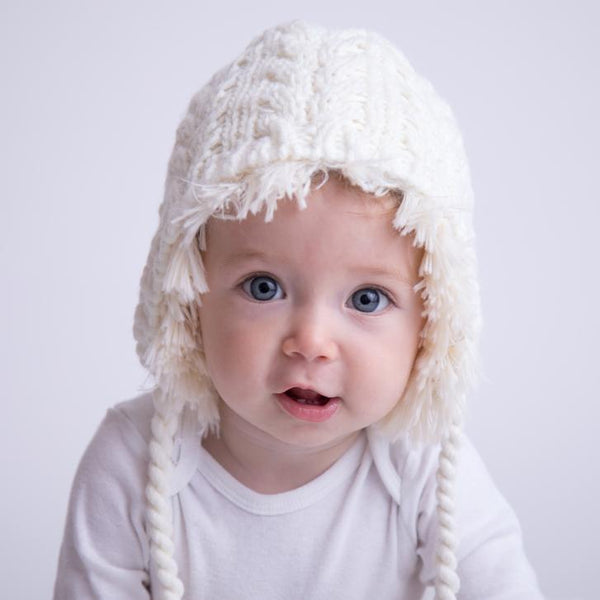 Cream Cozy Earflap Beanie Hat for Babies thru Aduts