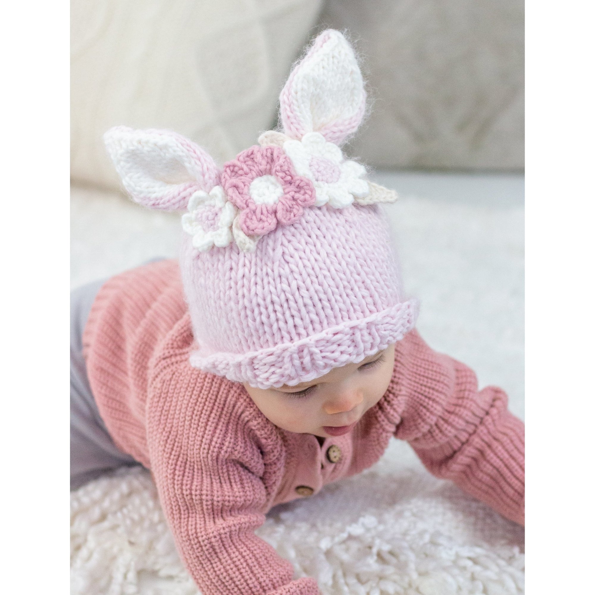 Flower Bunny Beanie Blush Ships 1/1-1/30 - Beanie Hats