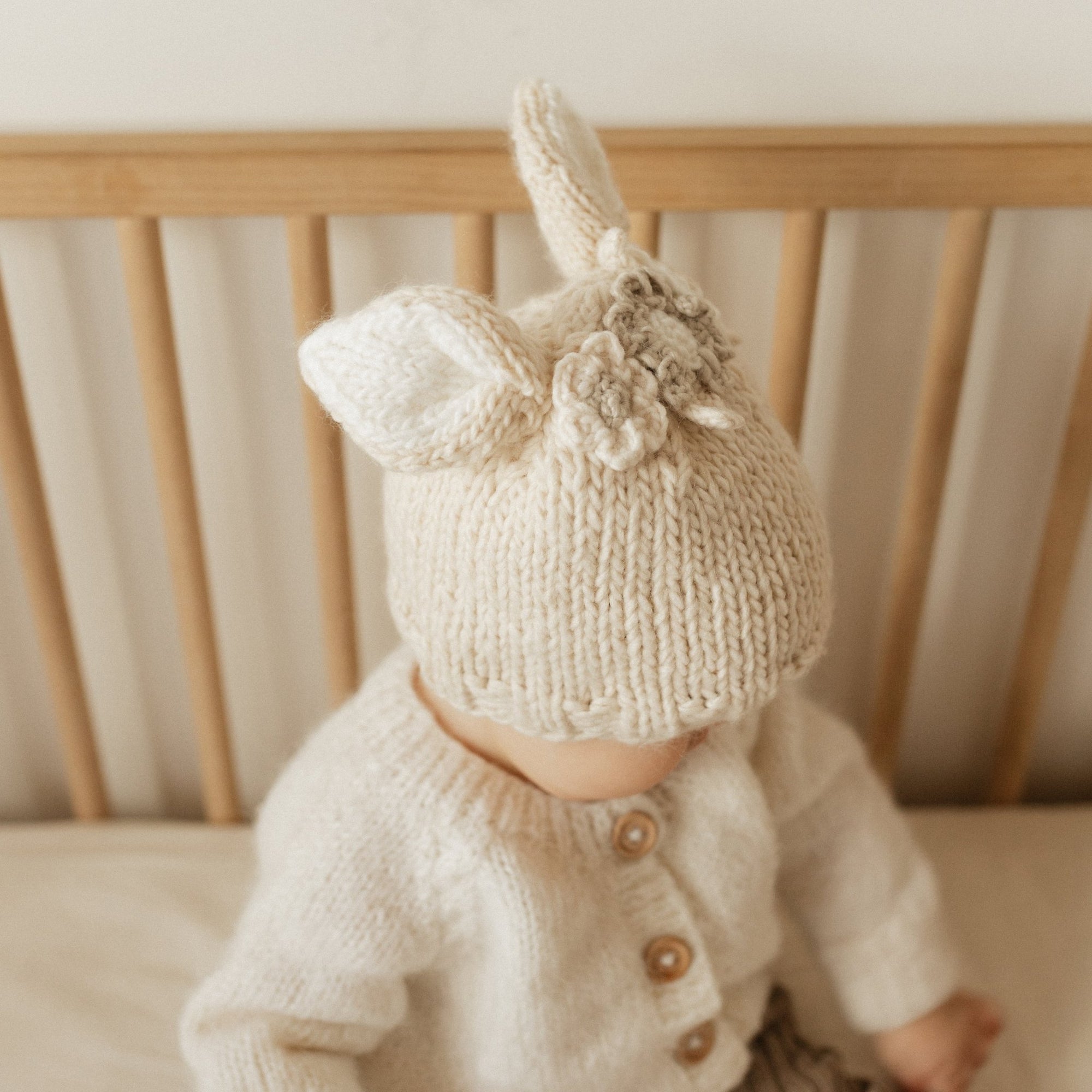 Flower Bunny Beanie Natural - Beanie Hats