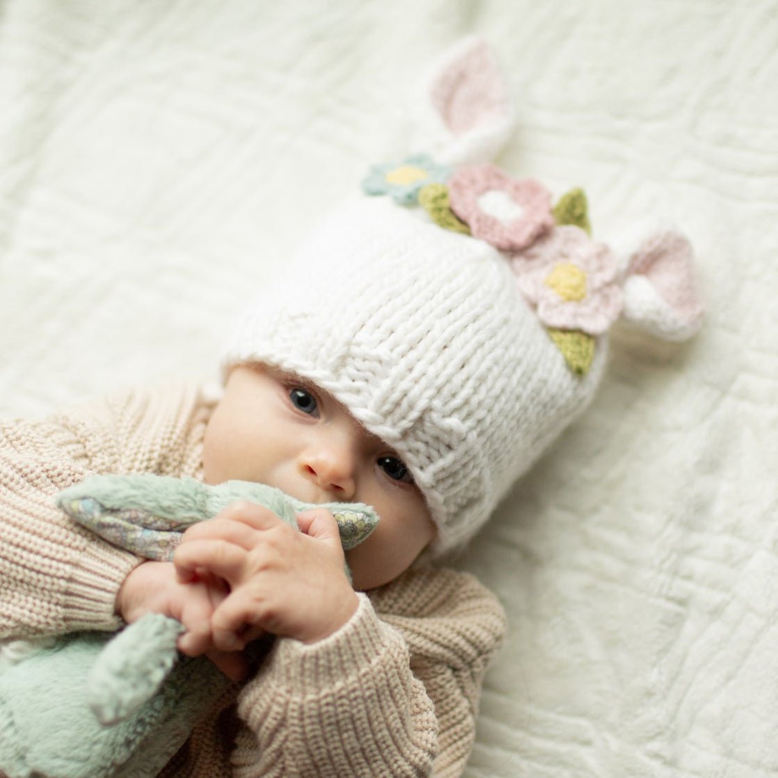 Flower Bunny Beanie White/Multi Ships 1/1-1/30 - Beanie Hats