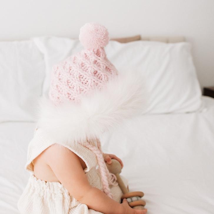 Fur Bonnet in Blush Pink for Babies, Toddlers & Kids - Beanie Hats