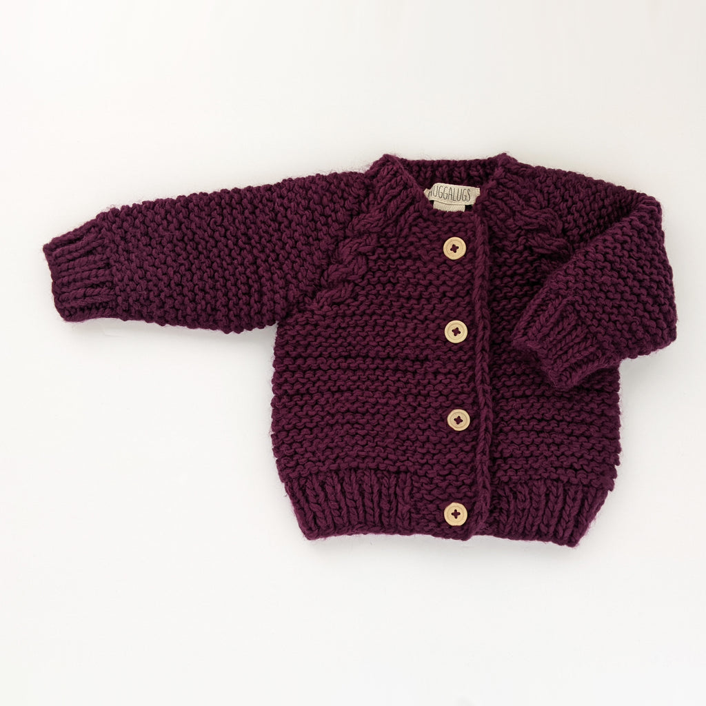 Plum Garter Stitch Cardigan Sweater Huggalugs