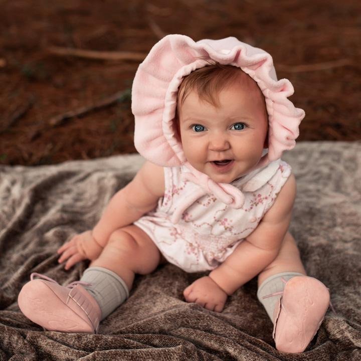 Girls Pink Ribbon Fleece Bonnet for Infants & Toddlers