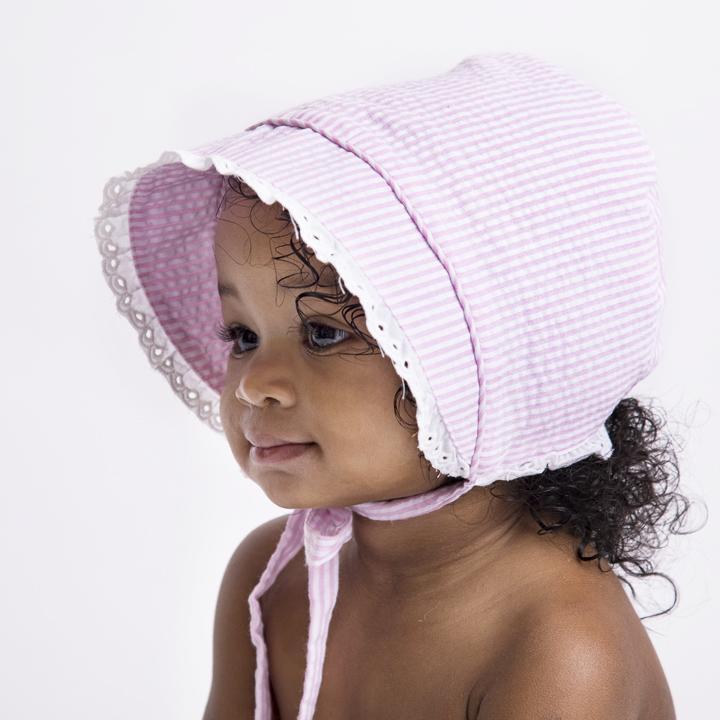 Girls Pink UPF 25+ Seersucker Bonnet - bonnets