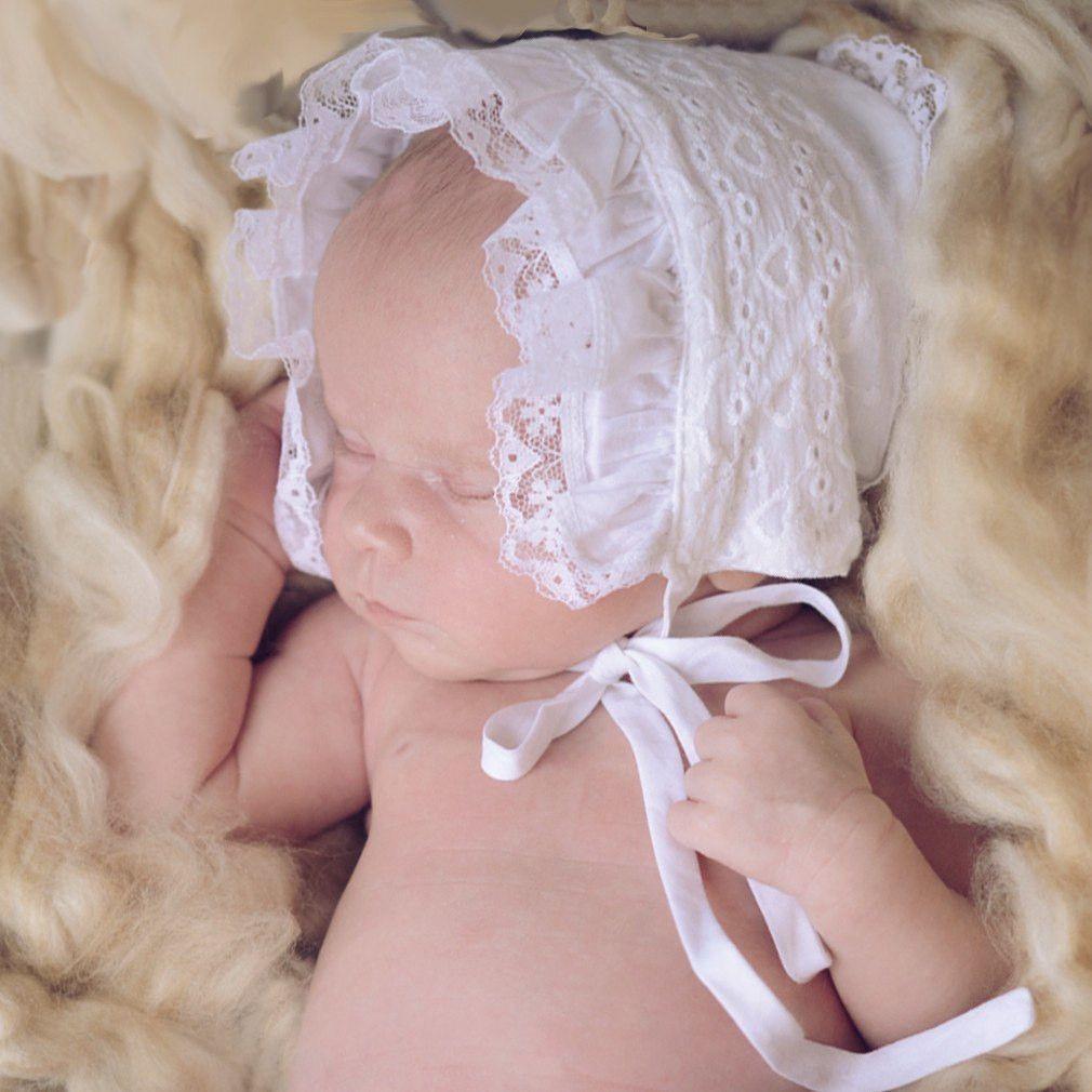 Girls White Heart Eyelet Baby Bonnet - bonnets