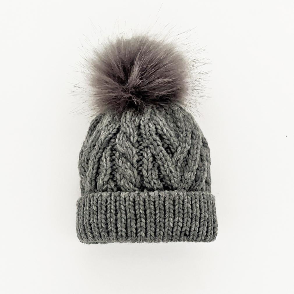 Grey Pop Pom Pom Beanie Hat - Beanie Hats