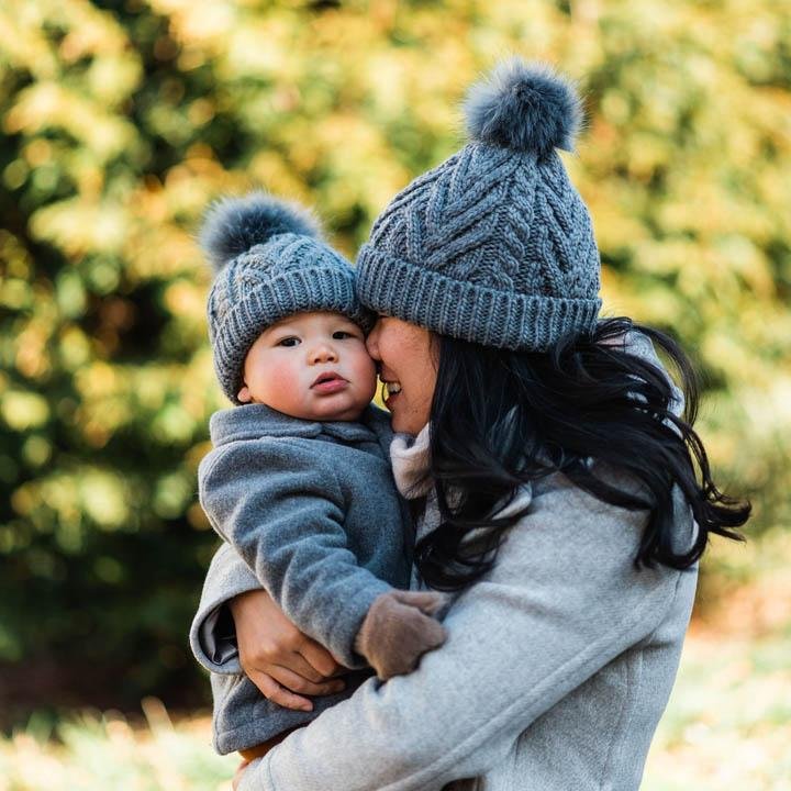 Grey Pop Pom Pom Beanie Hat - Beanie Hats