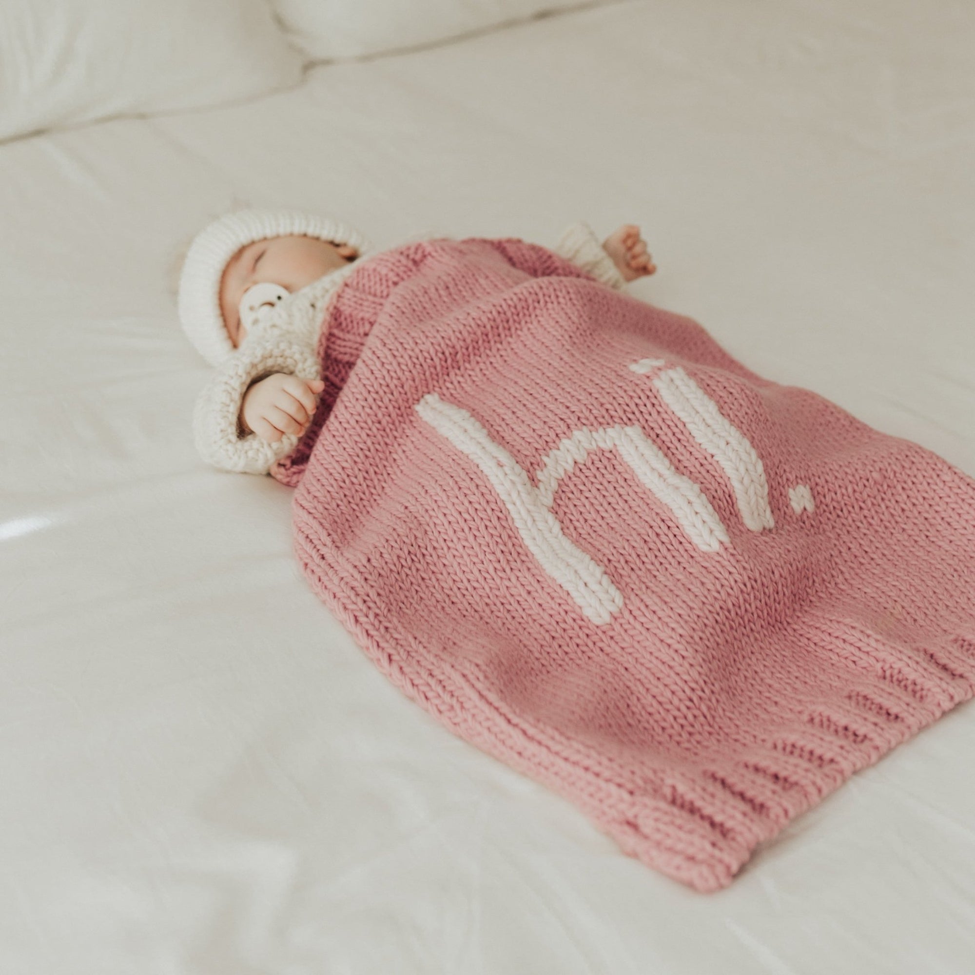 hi. Hand Knit Blanket Rosy Pink - Swaddling & Receiving Blankets