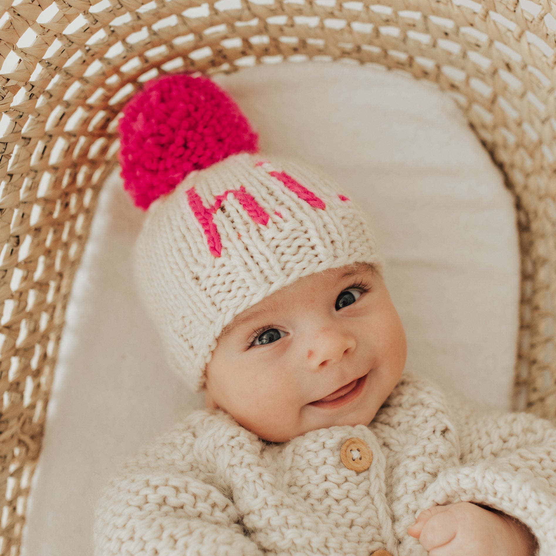 hi. Neon Pink Hand Knit Beanie Hat - Beanie Hats