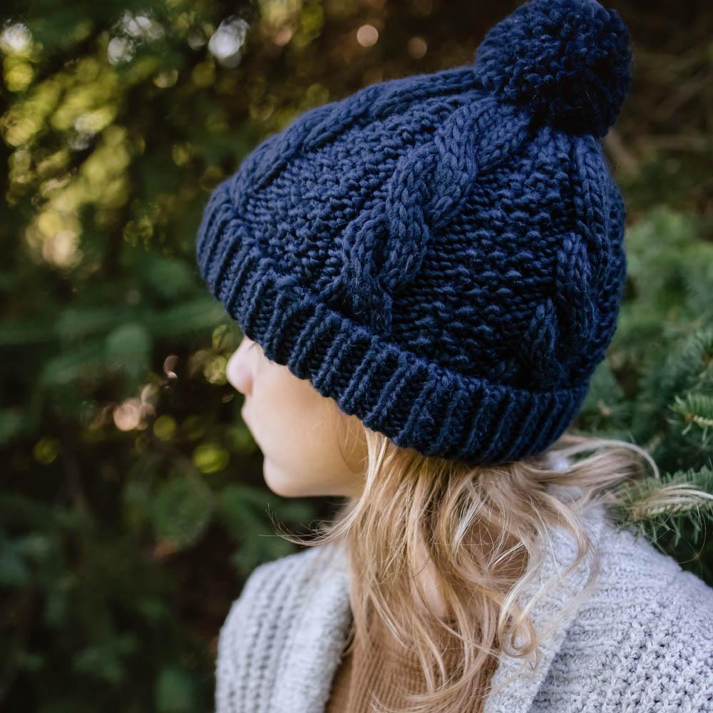 Indigo Cable Knit Beanie Hat - Beanie Hats