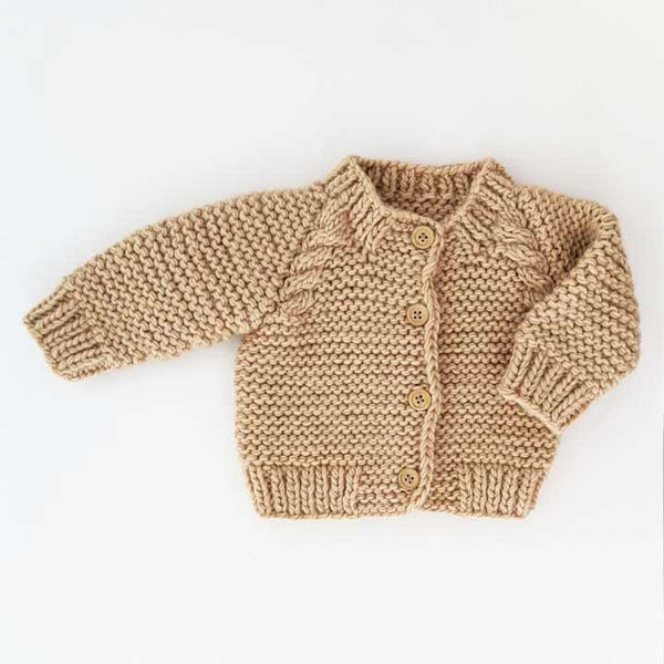 Latte Garter Stitch Cardigan Sweater for Babies and Toddlers - Huggalugs