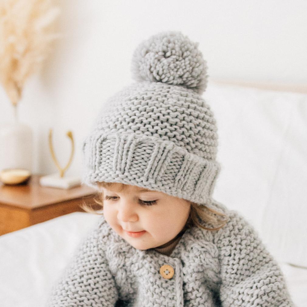 Light Grey Garter Stitch Beanie Hat for Babies and Toddlers Huggalugs