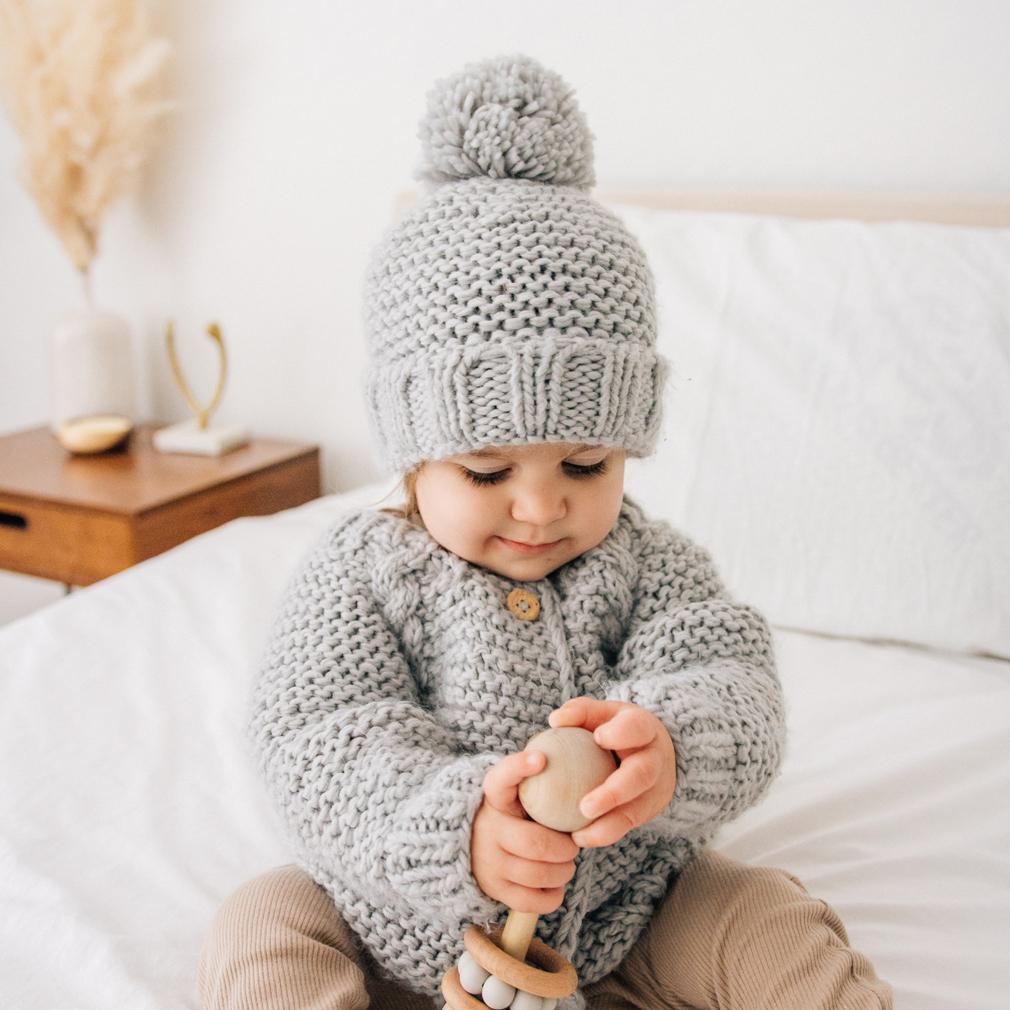 Light Grey Garter Stitch Cardigan Sweater for Babies and Toddlers - Sweaters