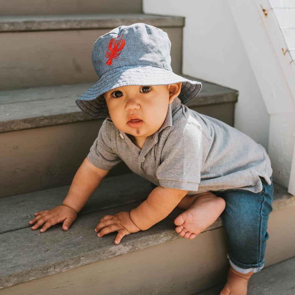 Lobster UPF 25+ Chambray Bucket Hat for Babies and Toddlers - Huggalugs