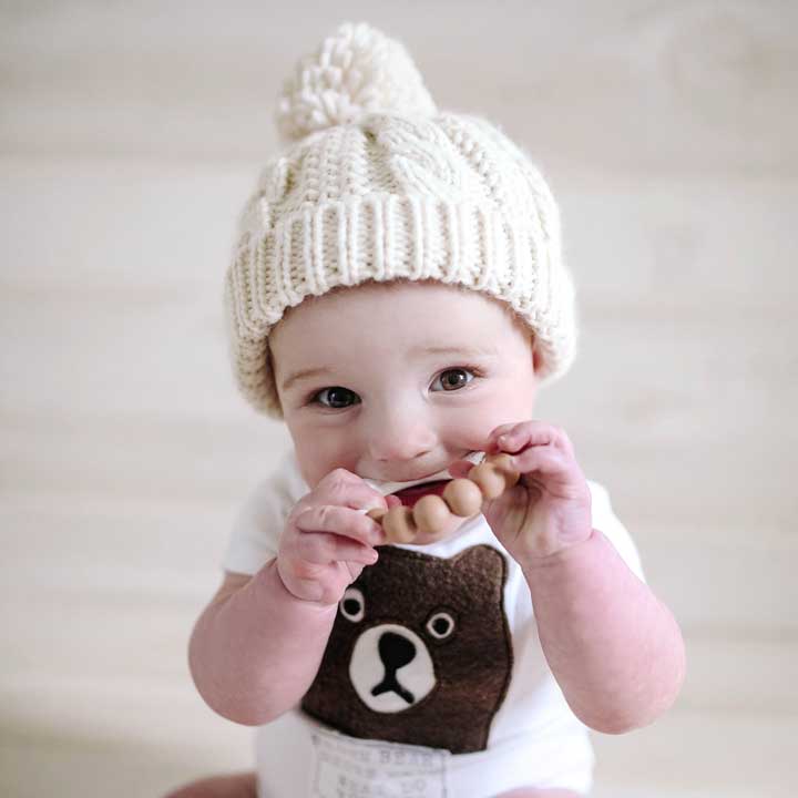 Oatmeal Pop Pom Pom Beanie Hat for Babies thru Adults - Huggalugs