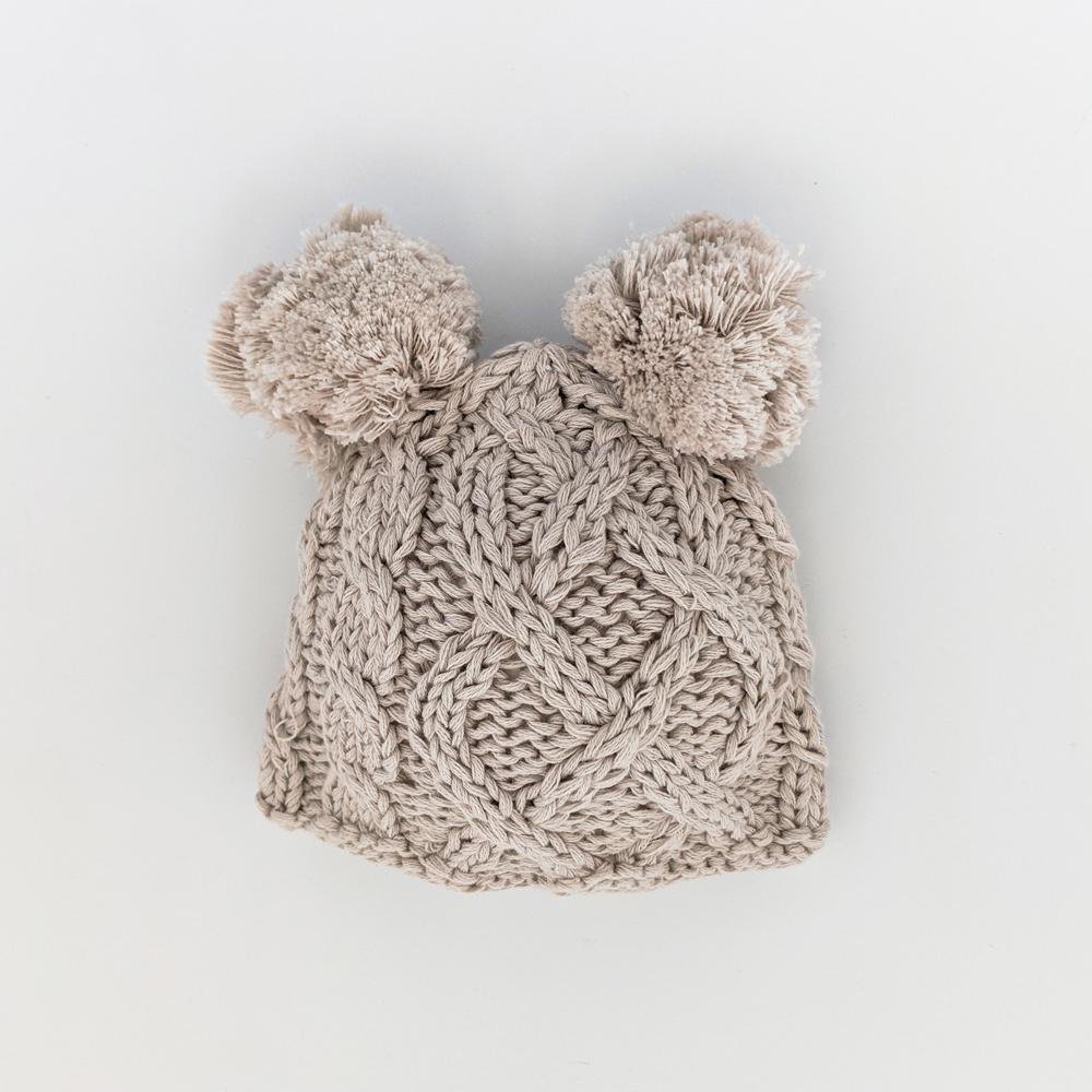 Newborn Aran Birch Double Pom Pom Beanie Hat - Newborn Knits