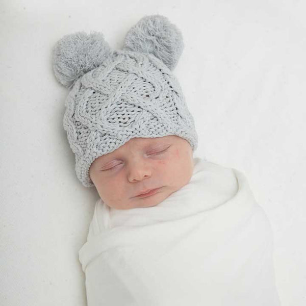 Dyoart Personalised Baby Pom Pom Hat - Single Pom Pom Knitted Beanie Winter Baby Hat - Grey Warm Cozy Winter Hats for Baby