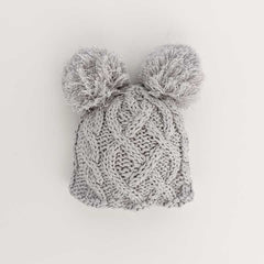 Huggalugs Aran Cable Natural Double Pom Newborn Beanie Hat