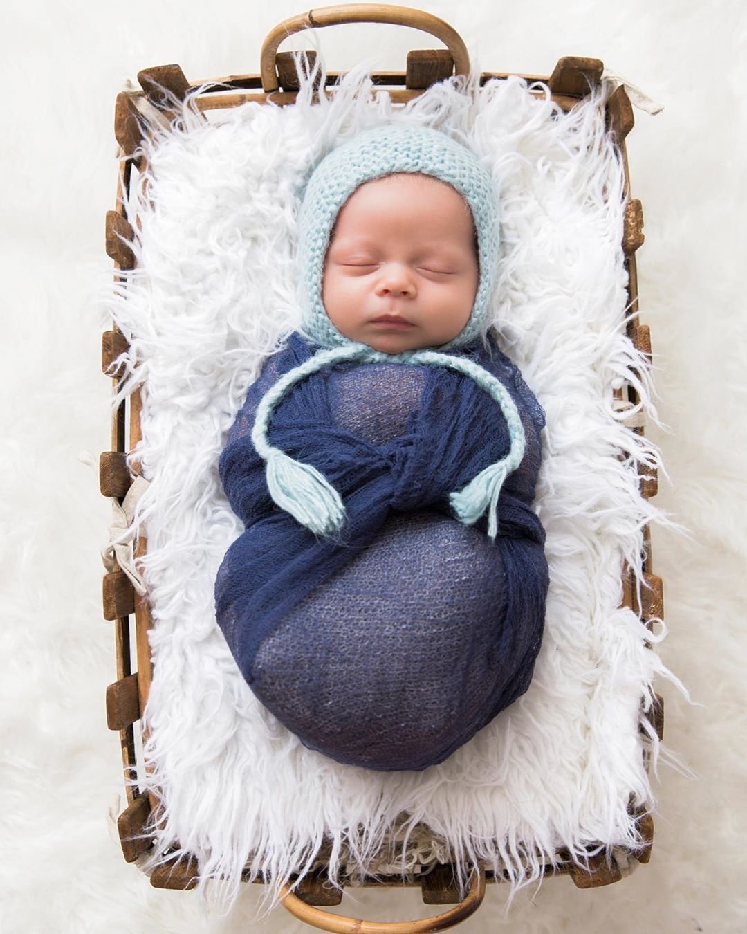 Newborn Blue Angora Knit Bonnet - Newborn Knits