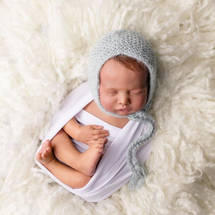 Newborn Blue Angora Knit Bonnet - Newborn Knits