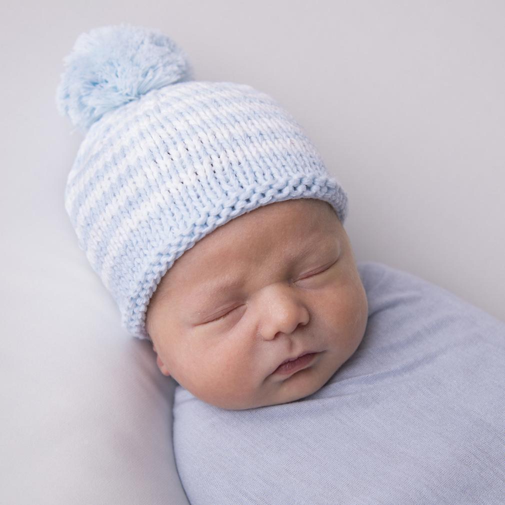 Huggalugs Newborn Blue Pom Pom Beanie Hat Infant