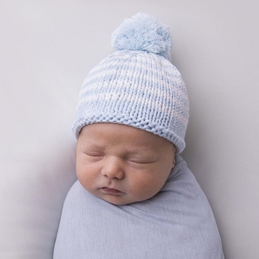 Newborn Blue Pom Pom Beanie Hat Infant Huggalugs