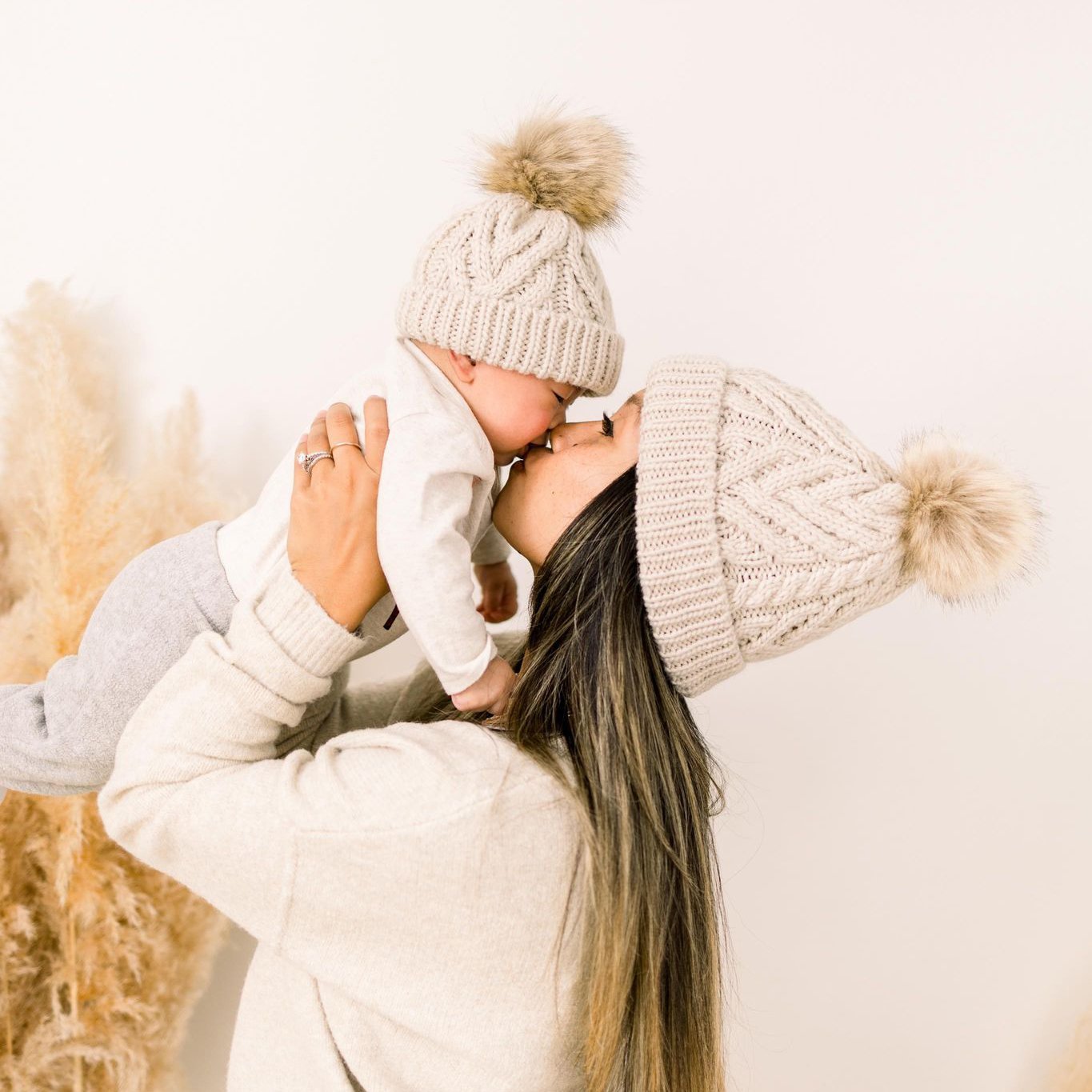 Oatmeal Pop Pom Pom Beanie Hat - Beanie Hats