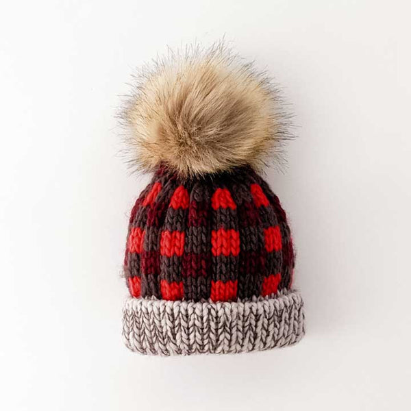 Red Buffalo Check Pom Pom Beanie Hat - Huggalugs